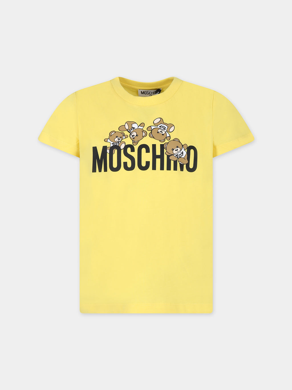 Yellow t-shirt for kids with Teddy Bears and logo