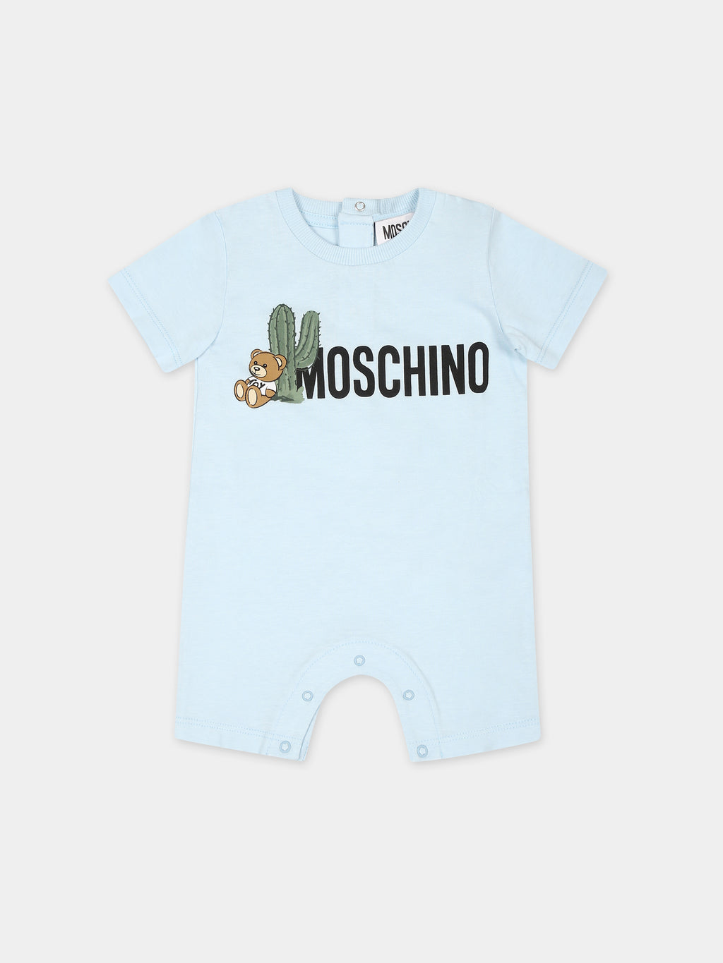 Light blue babygrow for baby boy with Teddy Bear and cactus