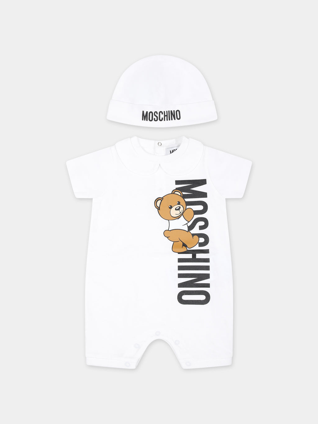 White set for babykids with Teddy Bear and logo