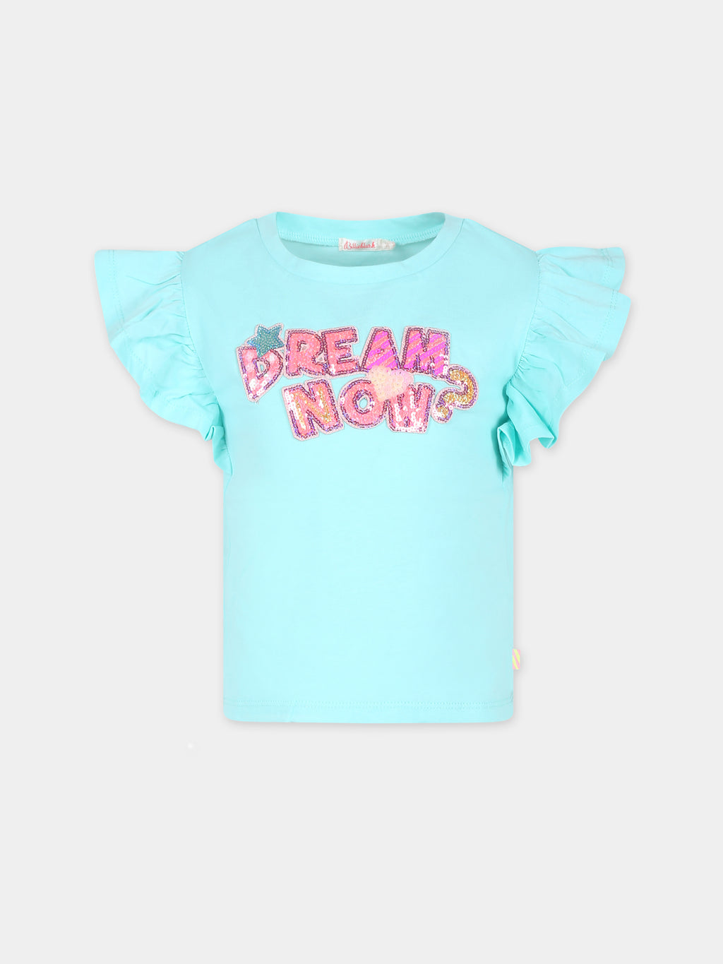 T-shirt vert pour fille avec écriture et sequins