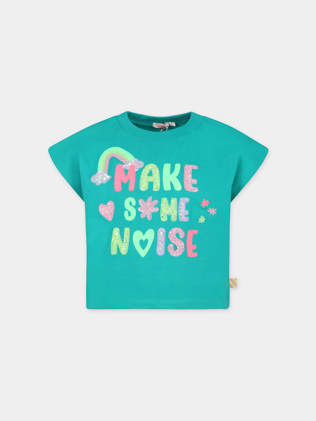 T-shirt court vert pour fille avec imprimé et sequins