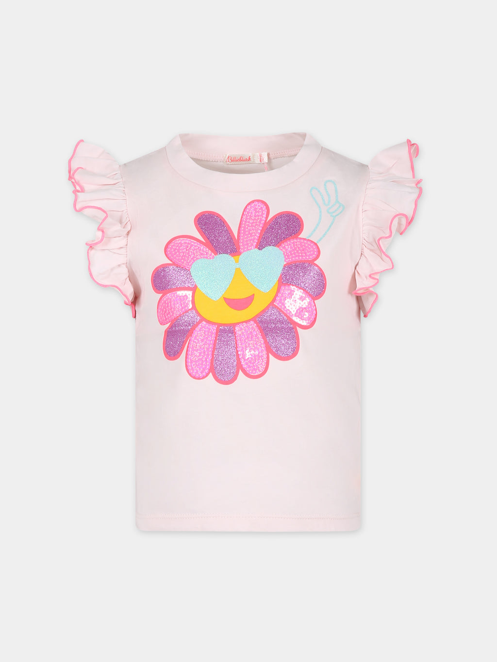 T-shirt rosa per bambina con fiore e paillettes