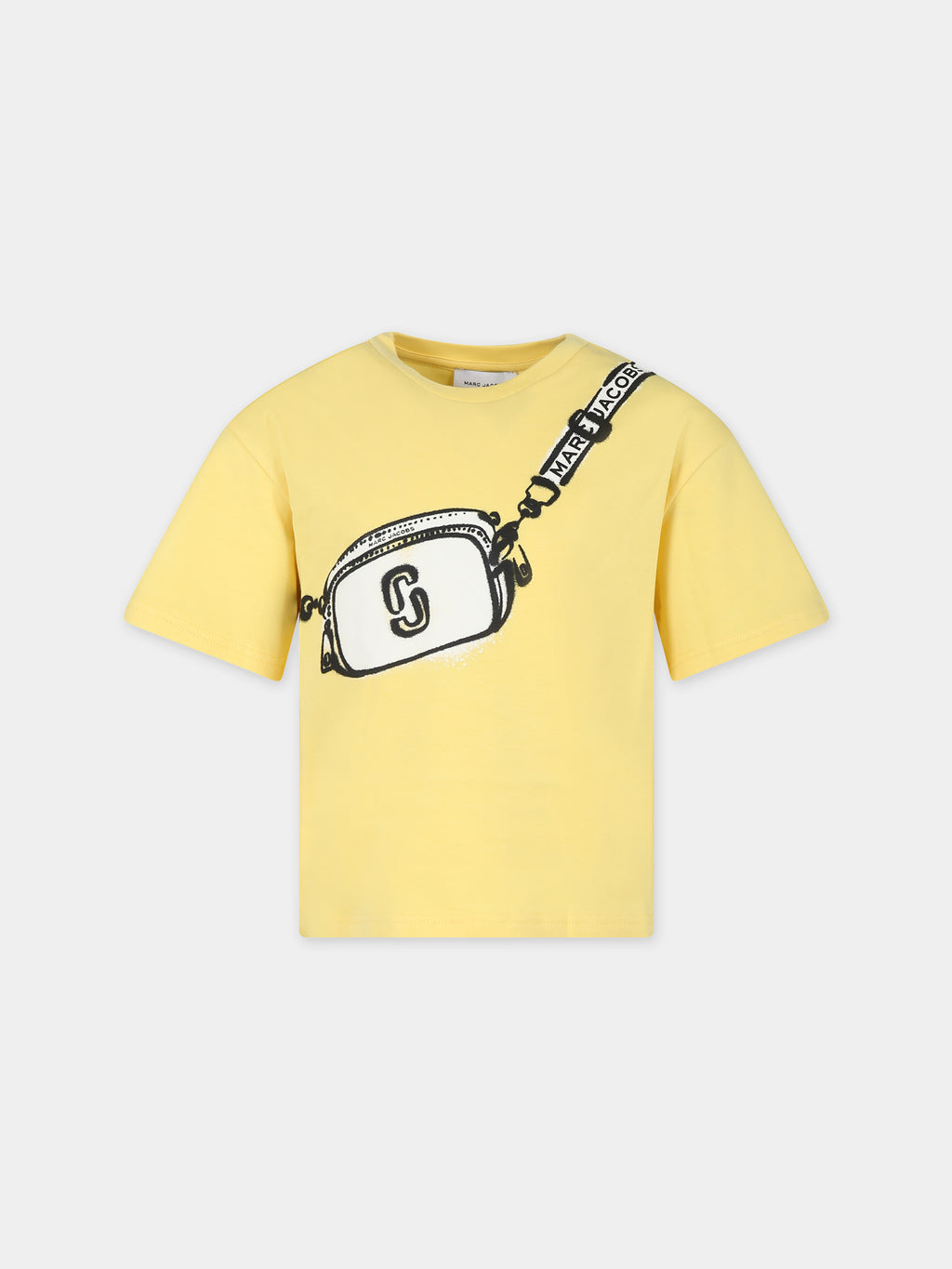 Yellow t-shirt for girl with bag print and logo