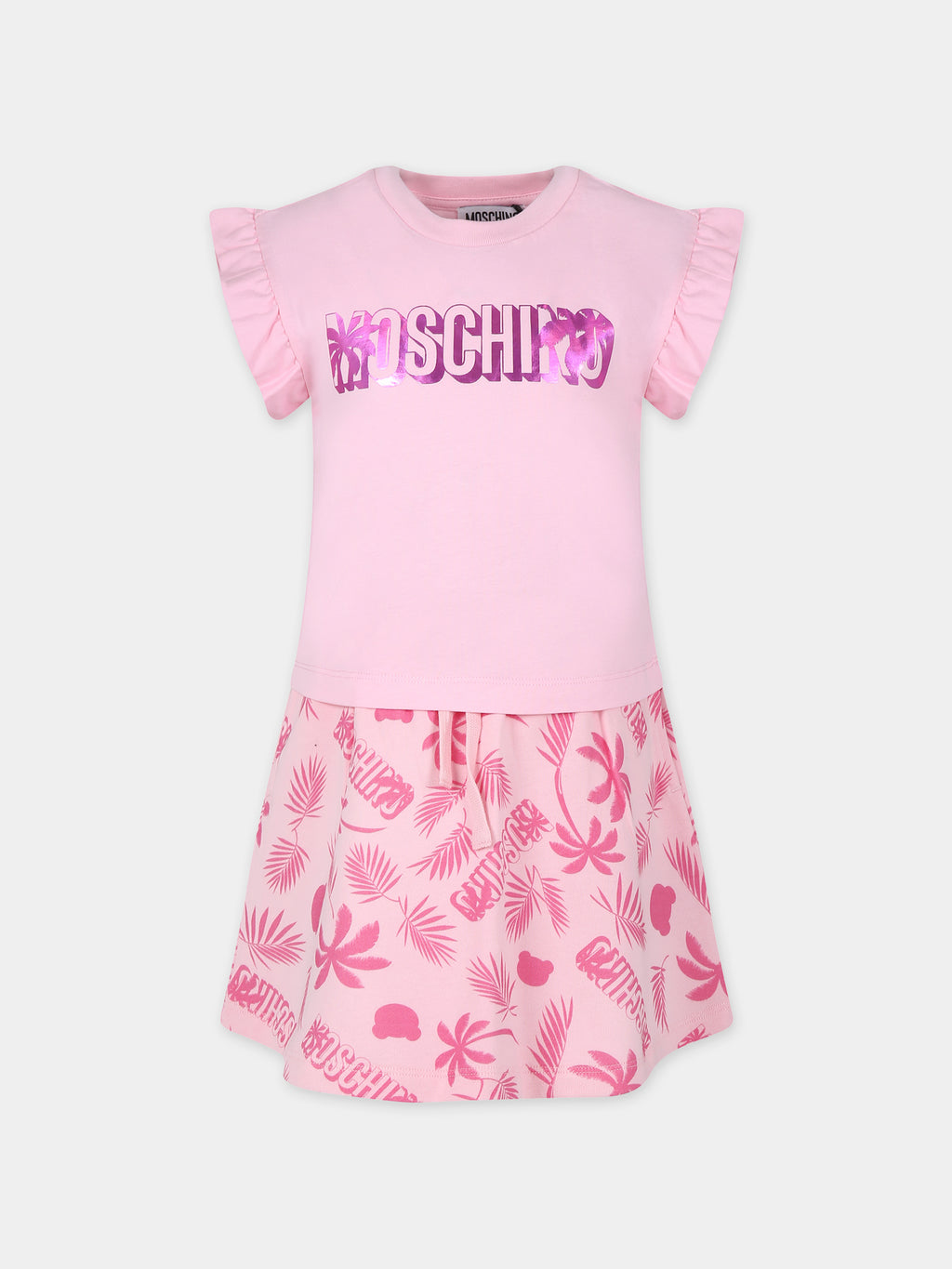 Pink suit for girl with Teddy Bear and logo