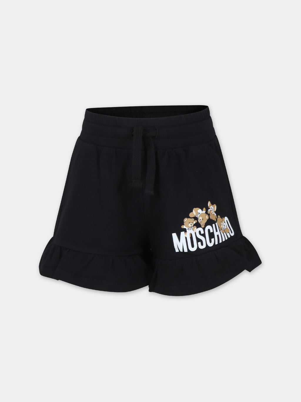 Black shorts for girl with Teddy Bear and logo