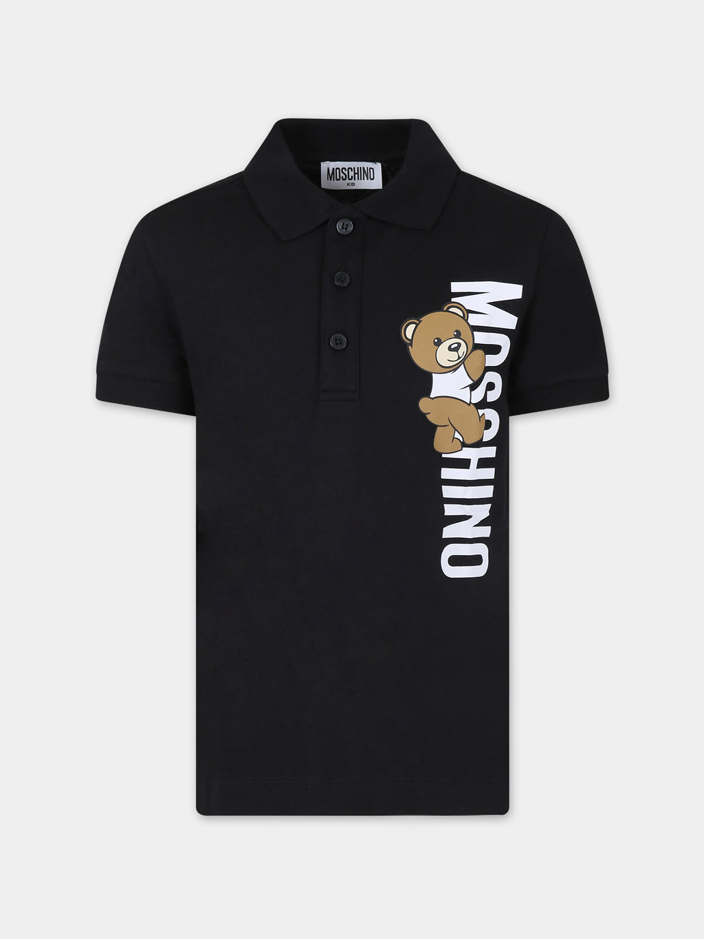 Polo nera per bambino con Teddy Bear e logo