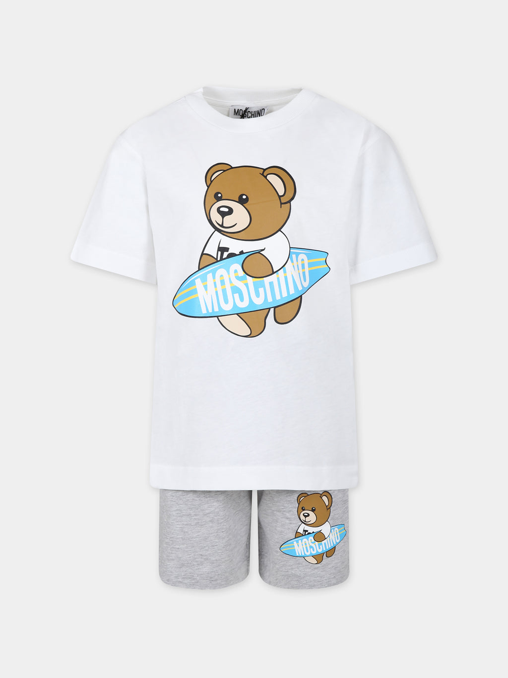 Ensemble blanc pour garçon avec Teddy Bear et planche de surf