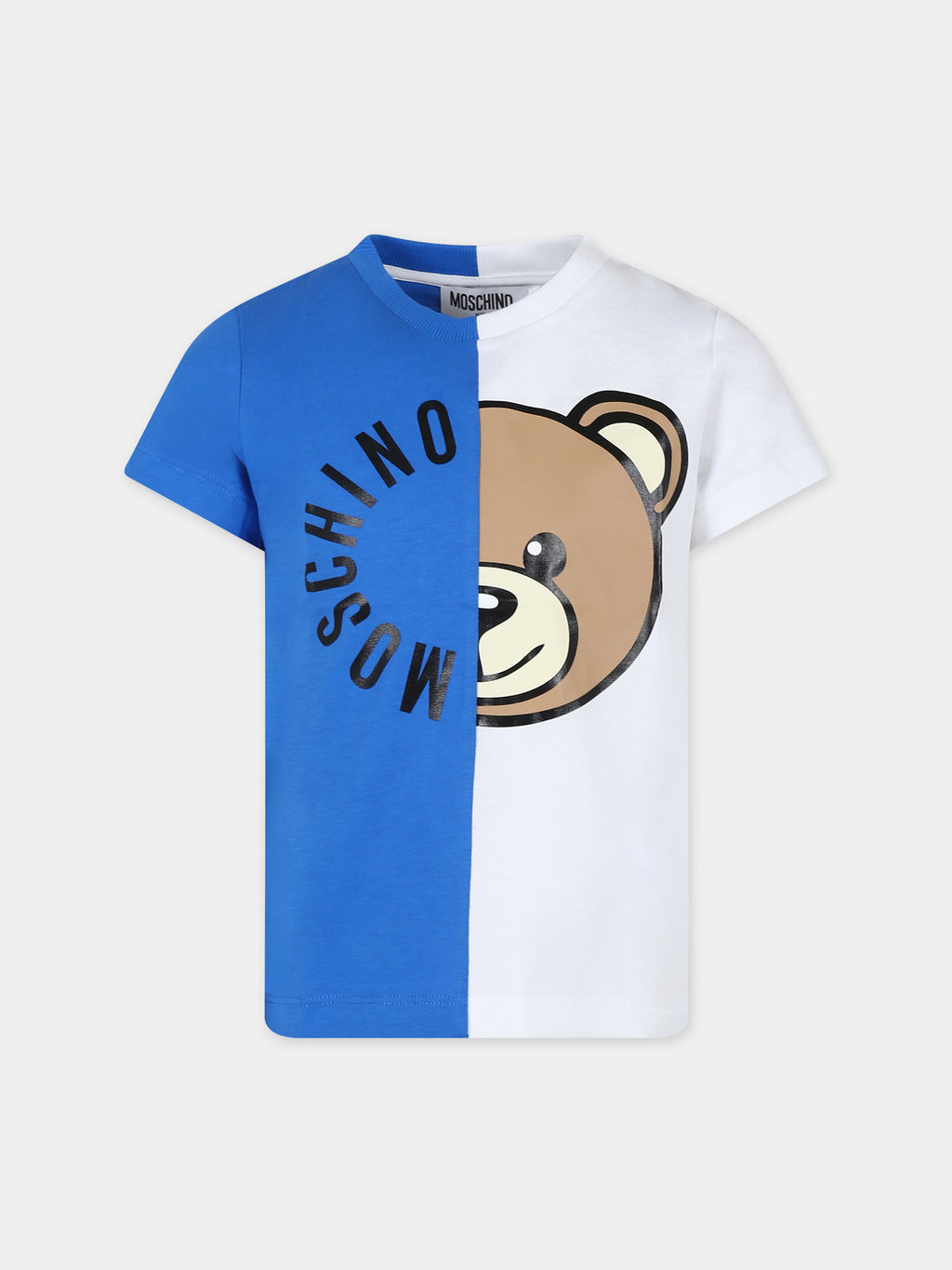 Blue t-shirt for kids with Teddy Bear and logo