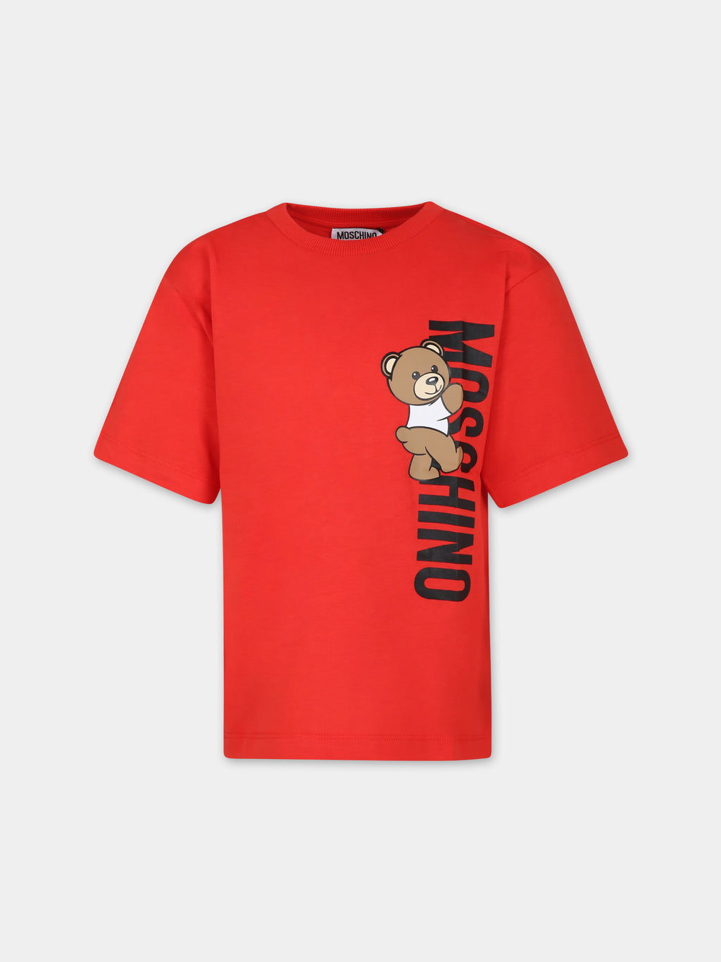 T-shirt rossa per bambini con Teddy Bear e logo
