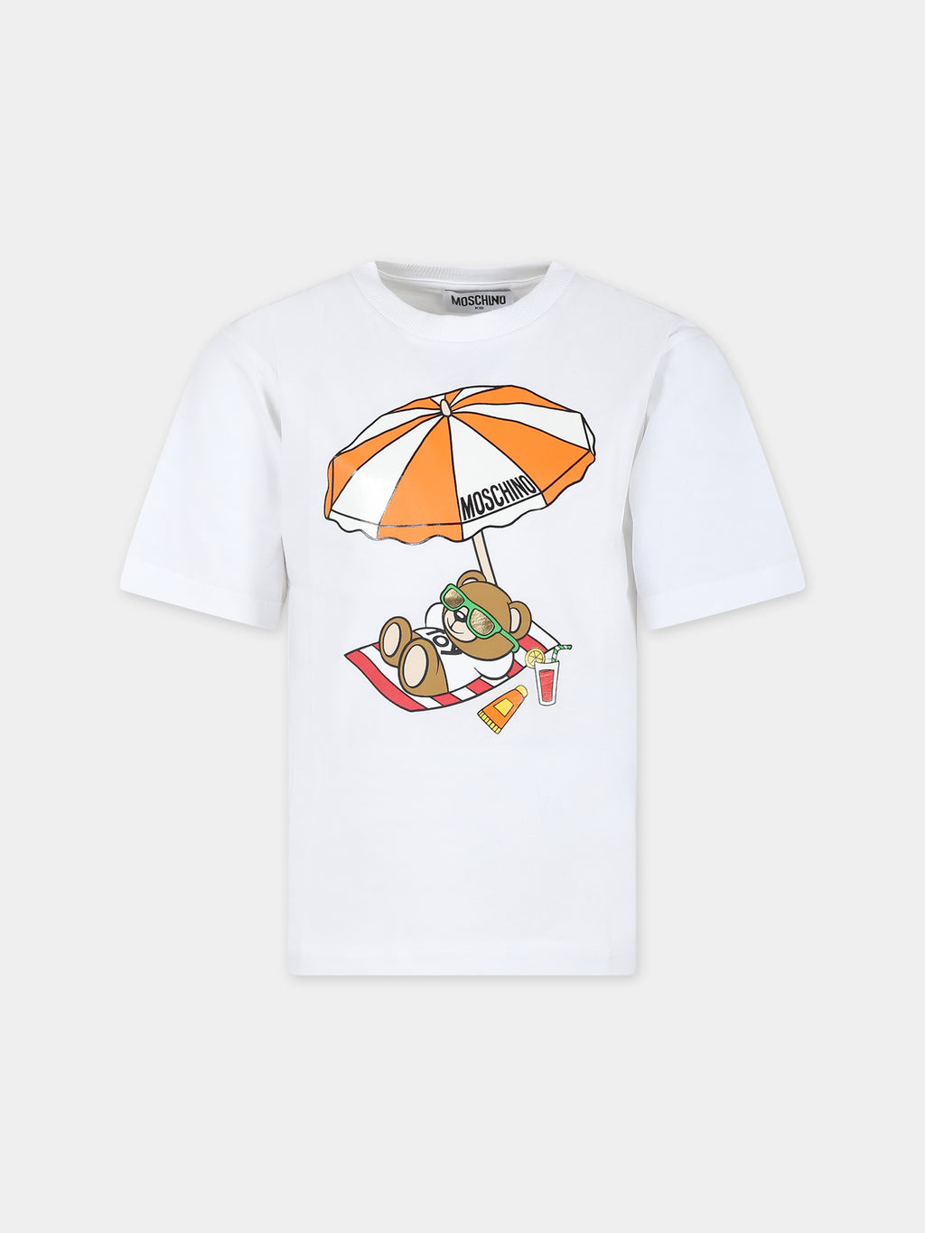 T-shirt blanc pour garçon avec Teddy Bear et logo