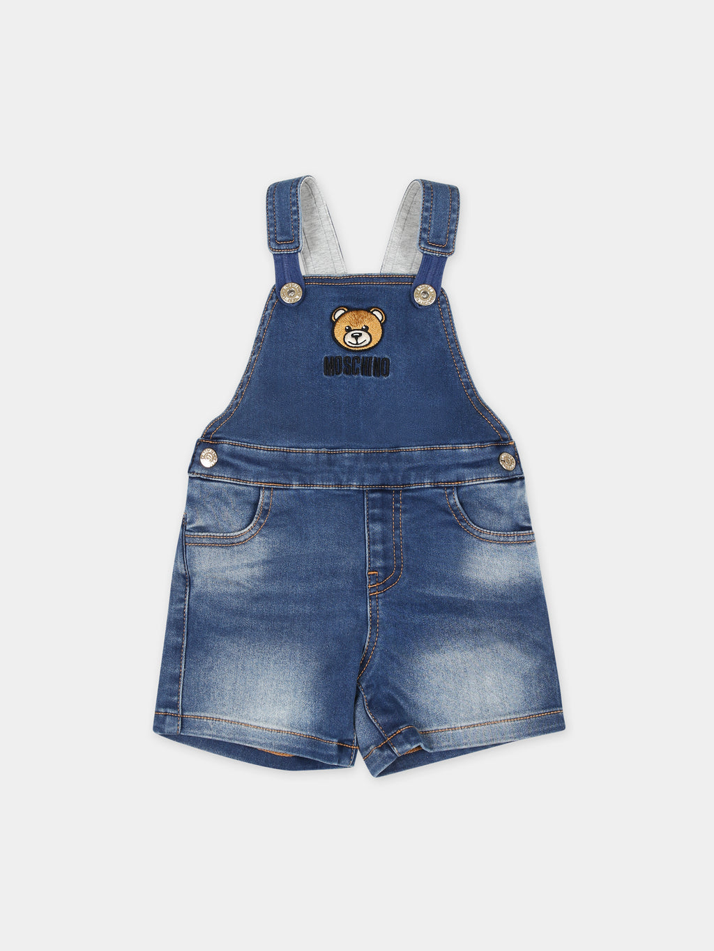 Blue dungarees for babykids with Teddy Bear and logo