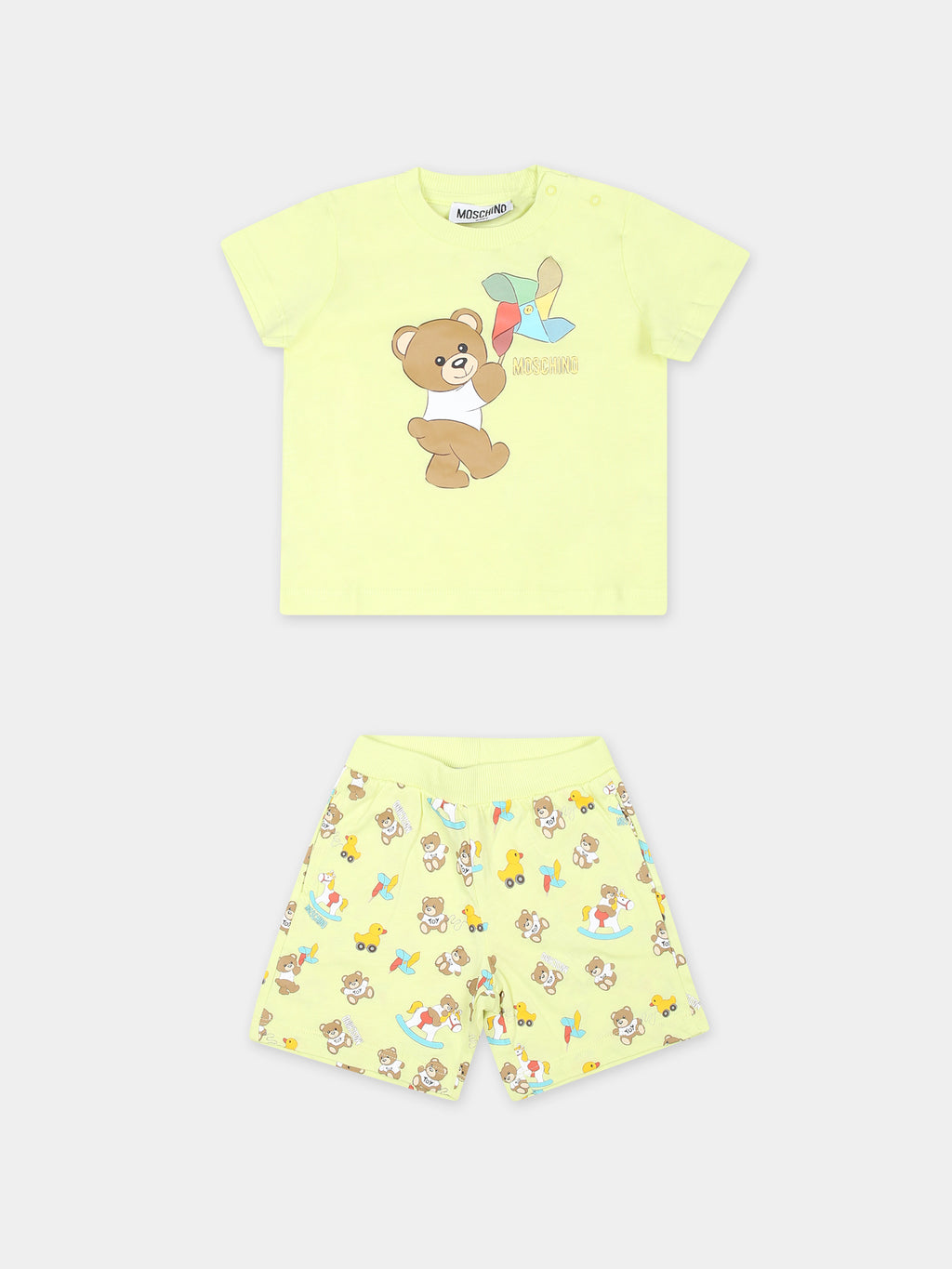 Yellow suit for baby boy with teddy Bear and pinwheel