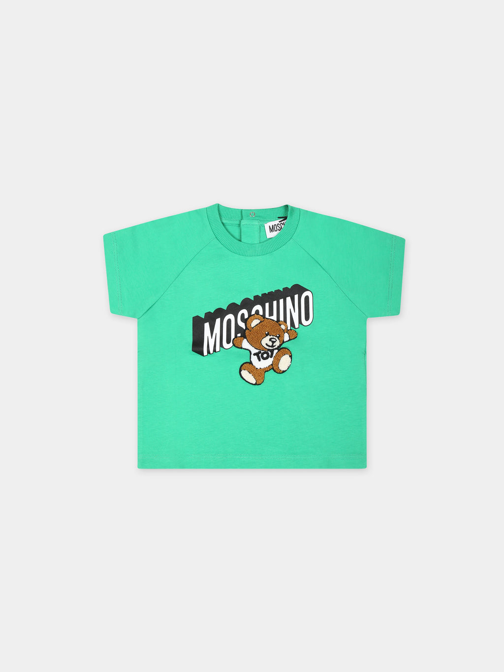 Green t-shirt for babykids with Teddy Bear and logo