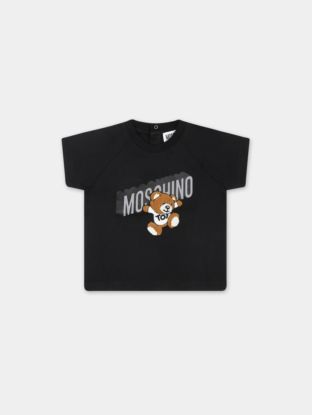 T-shirt nera per neonati con Teddy Bear e logo