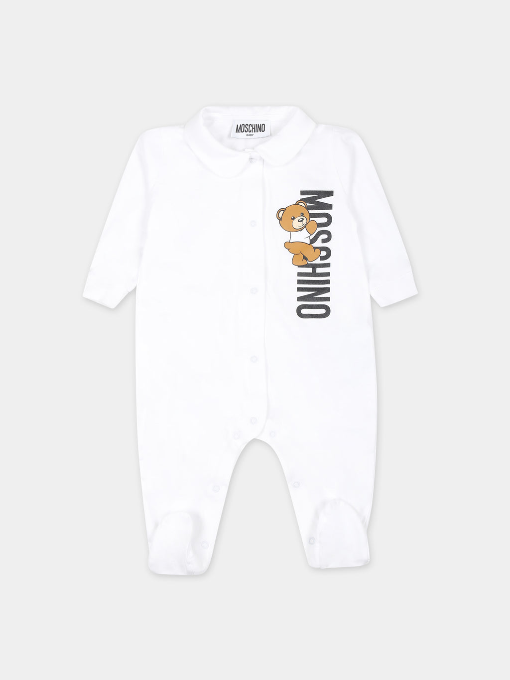 White babygrow for babykids with Teddy Bear and logo