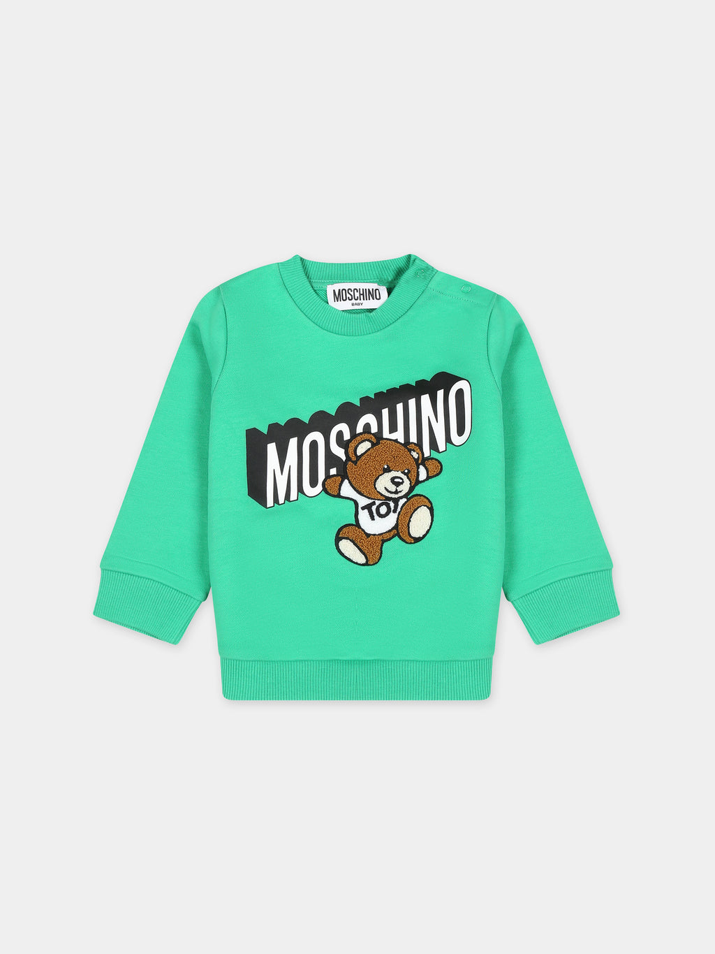 Green sweatshirt for baby boy with teddy Bear and logo