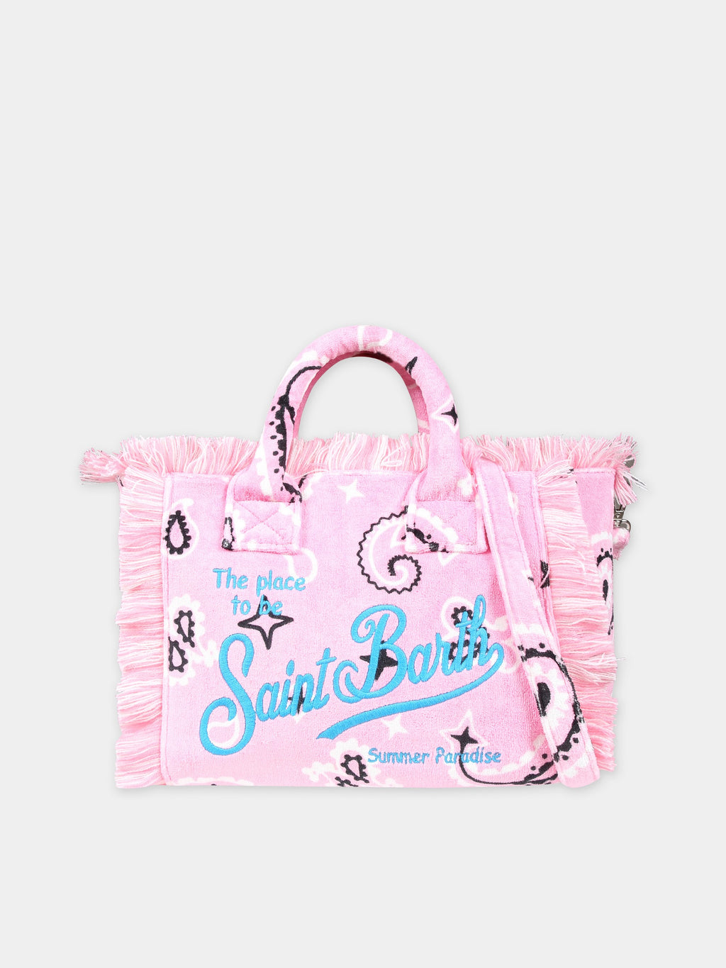 Pink beach bag for girl with paisley print