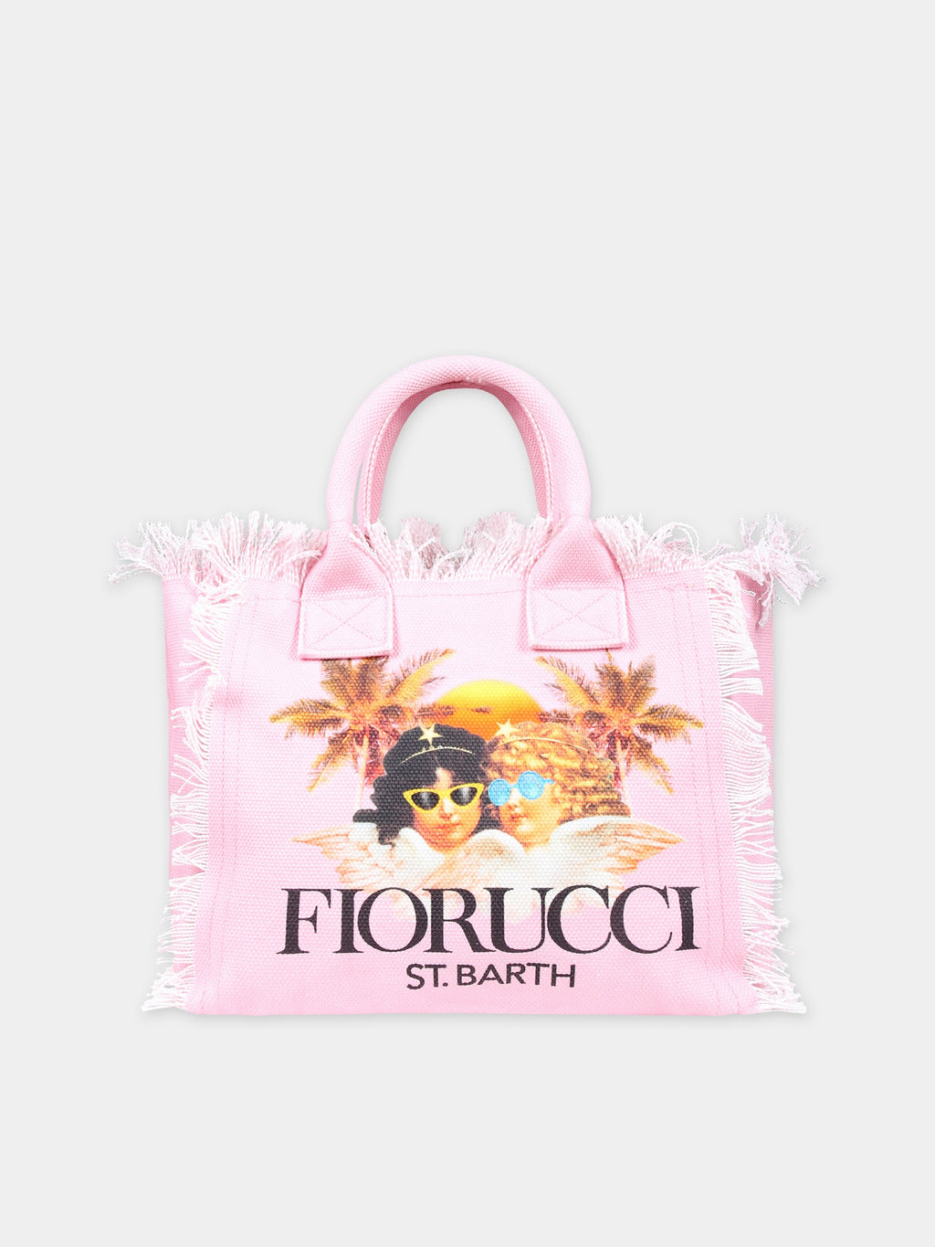Pink beach bag for girl with angels print