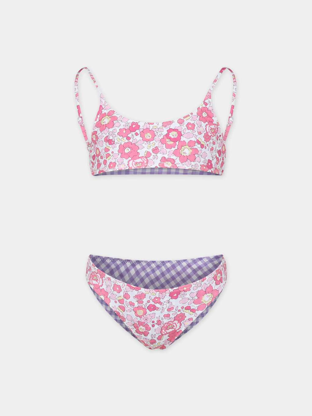 Bikini rosa reversibile per bambina con stampa fiori