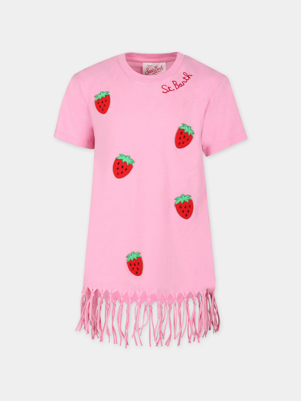 Pink dress for girl with strawberries