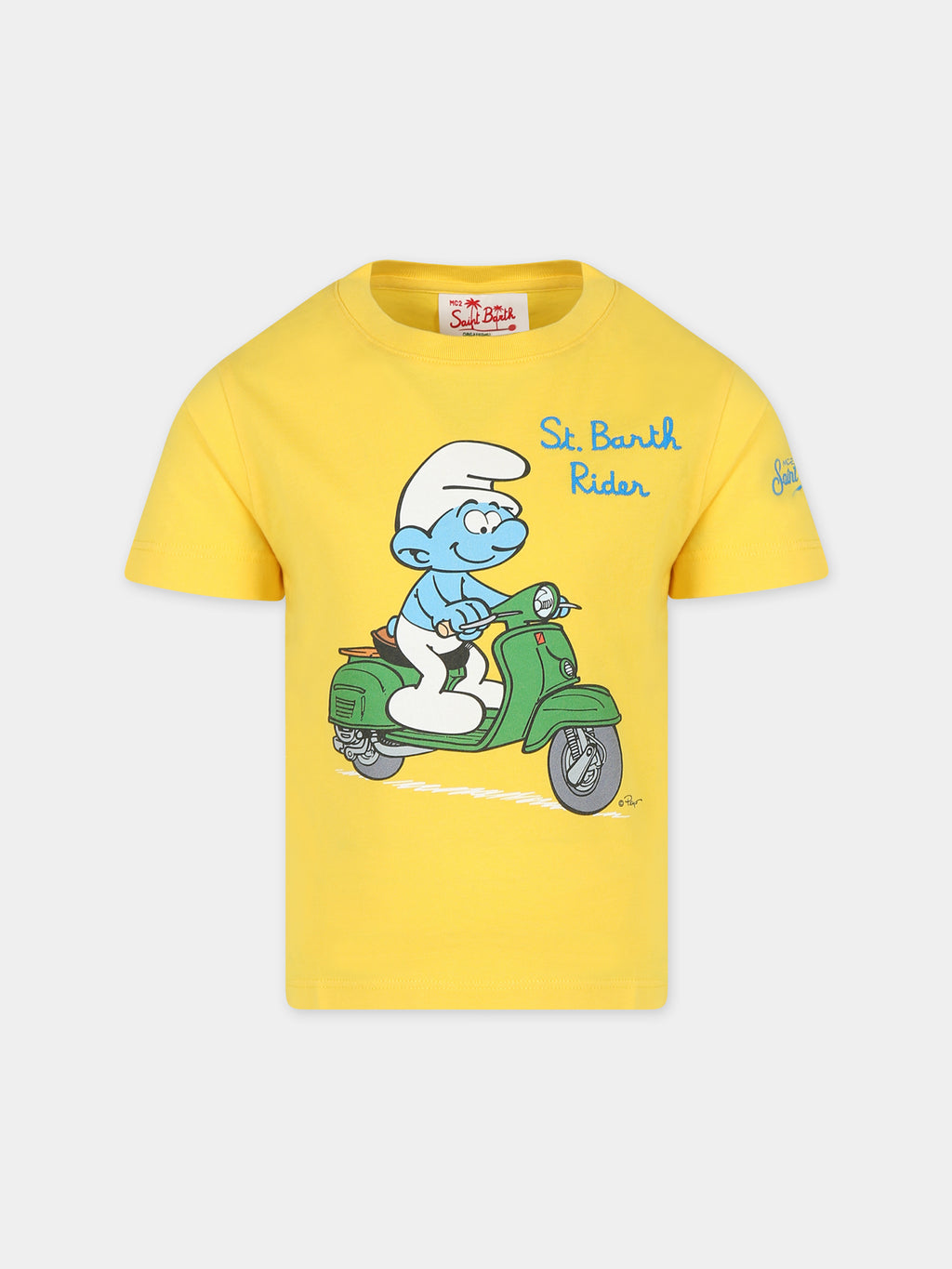 T-shirt gialla per bambino con stampa Puffo e logo