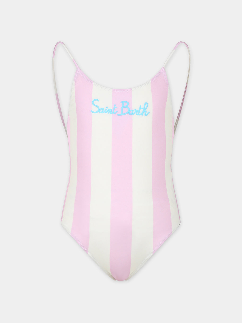 Pink swimsuit for girl with logo