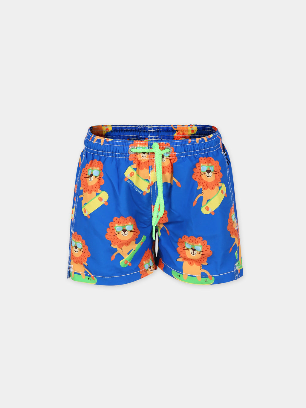 Blue swim shorts for boy with lion print