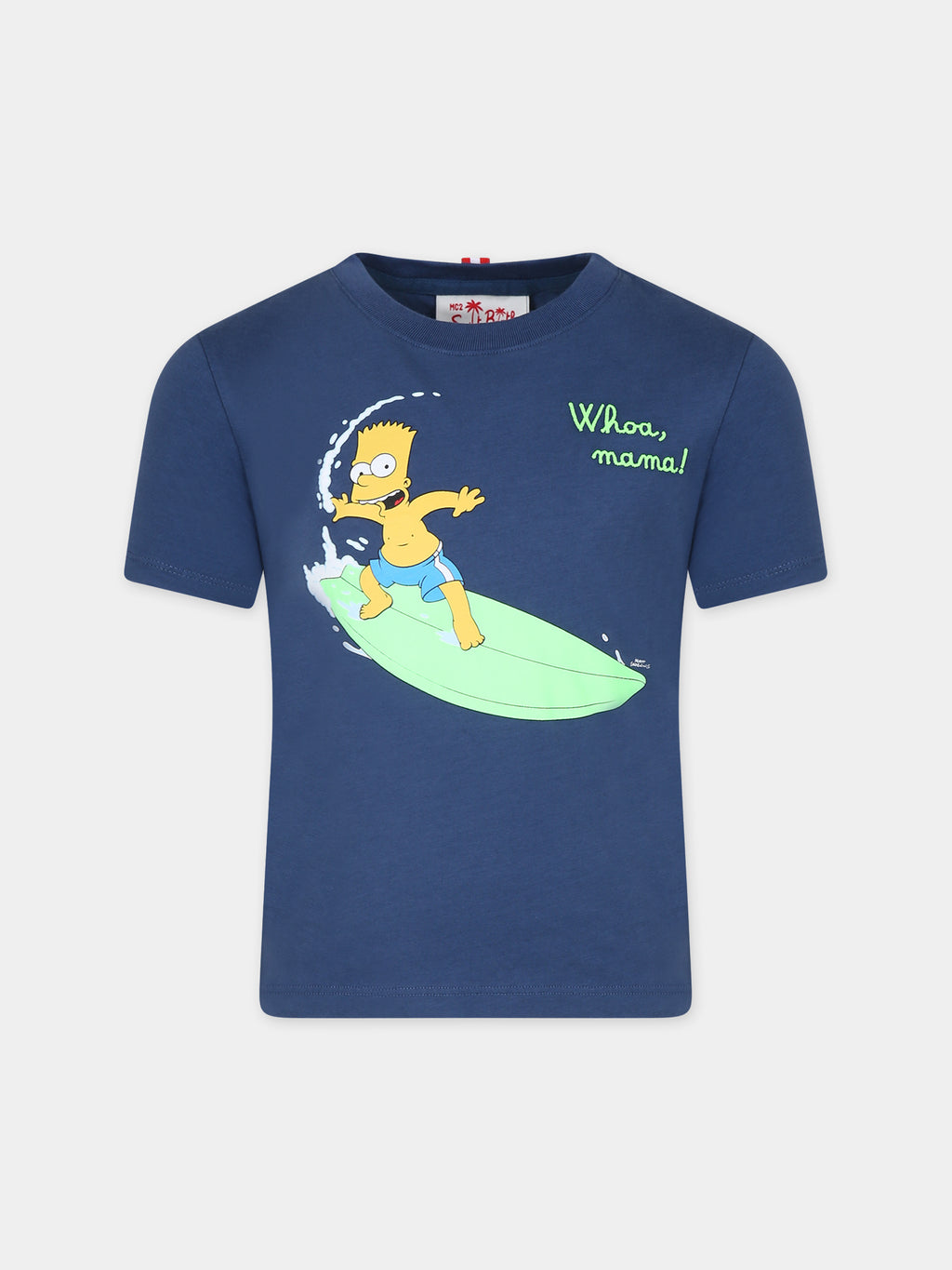 T-shirt verde per bambino con stampa Bart e logo