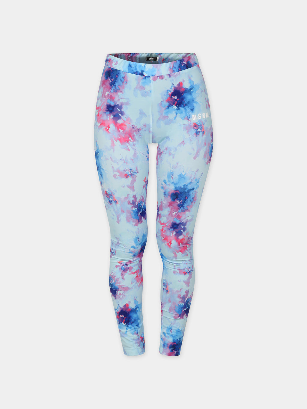 Leggings celesti per bambina con stampa tie dye