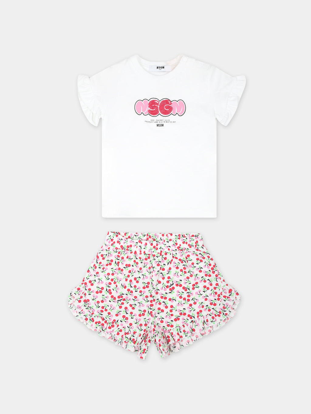 Completo bianco per neonata con logo e ciliegie
