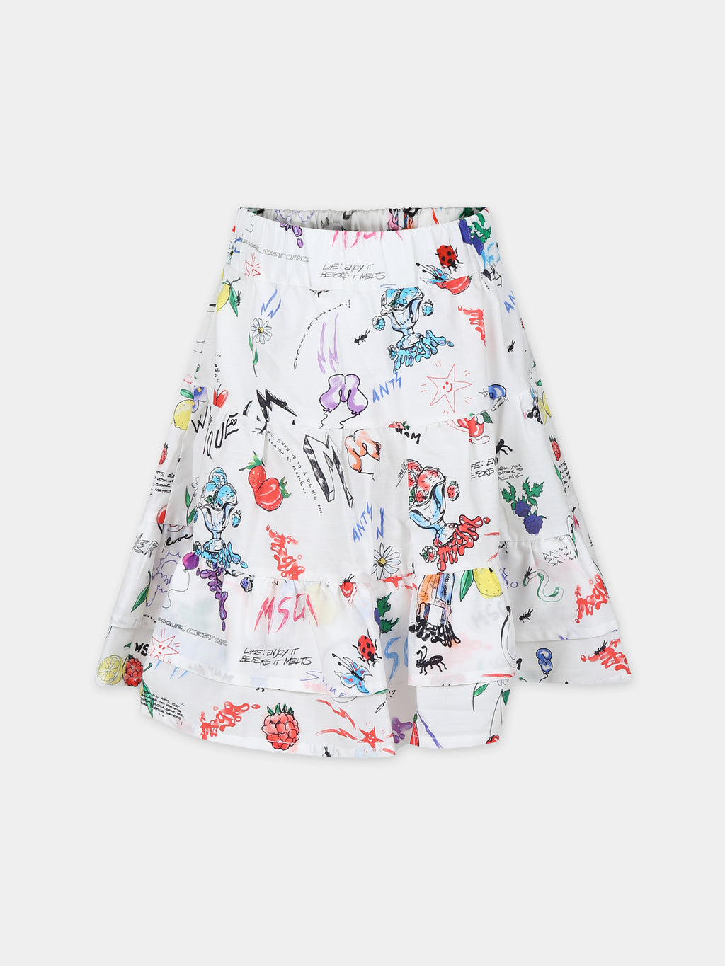 White skirt for girl with comic print