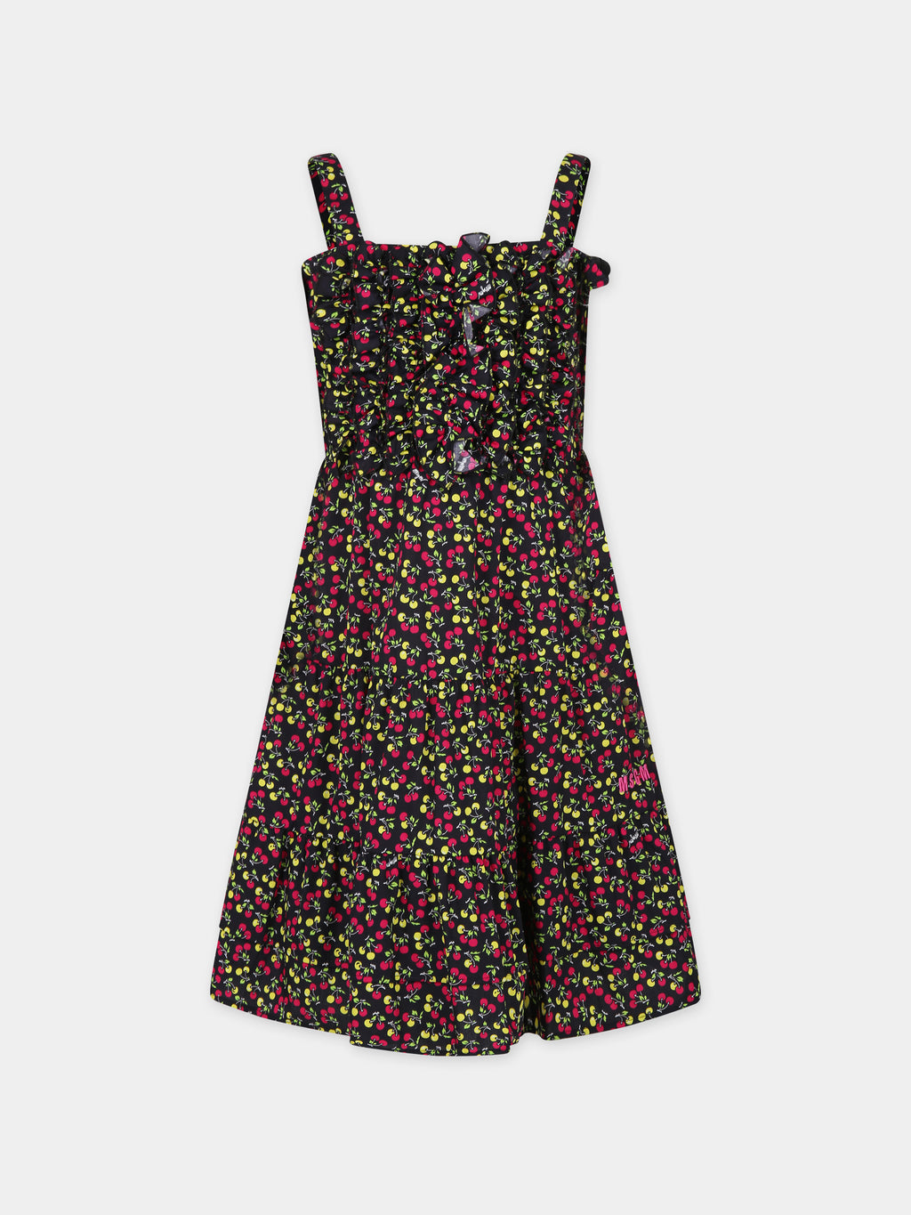 Black dress for girl with cherry print