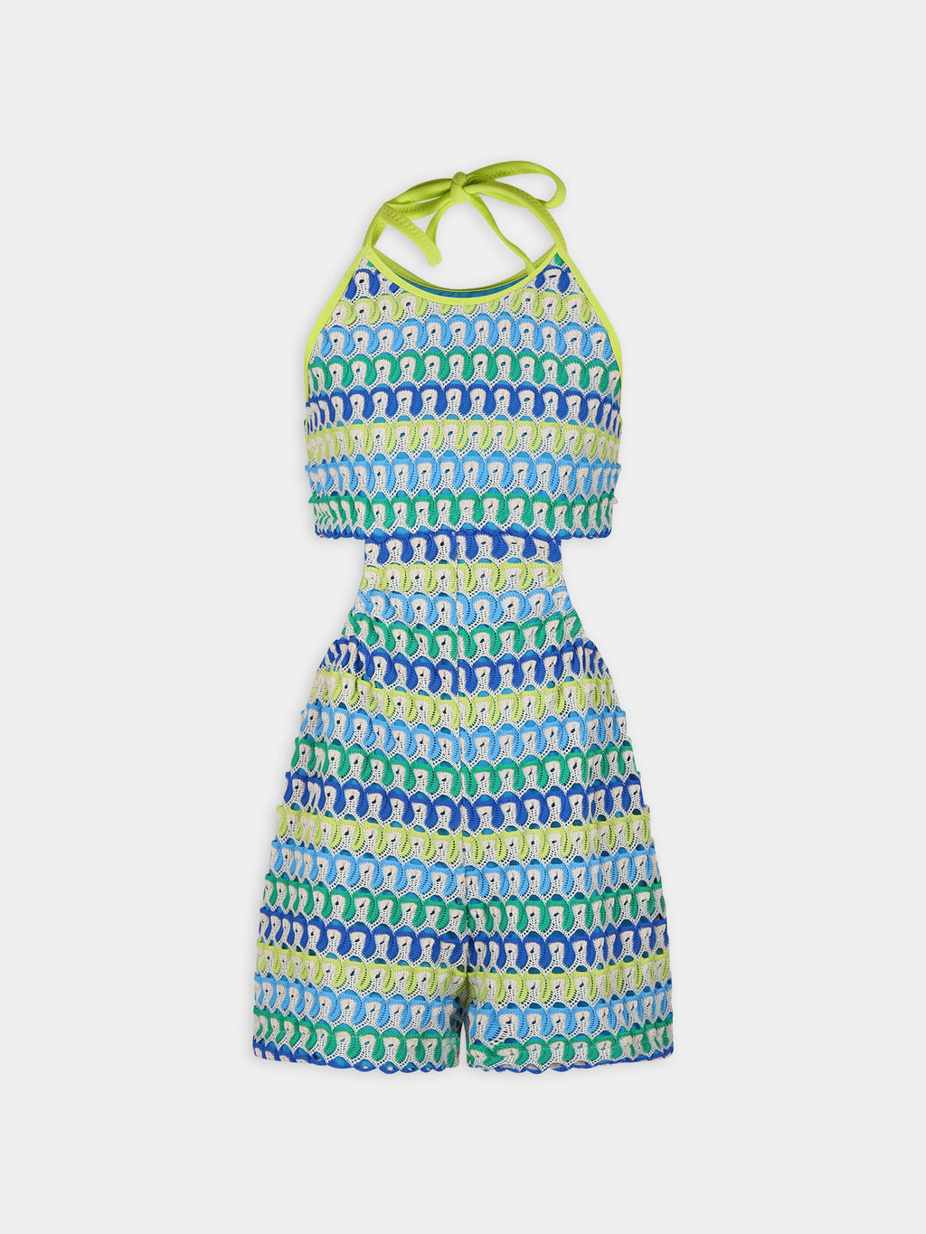Ivory jumpsuit for girl with wave motif
