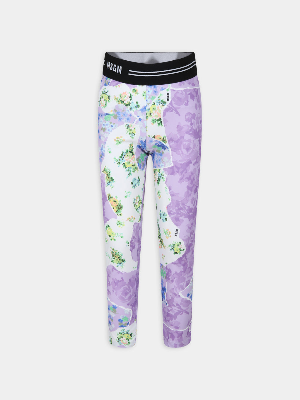 Lilac leggings for girl with flowers print