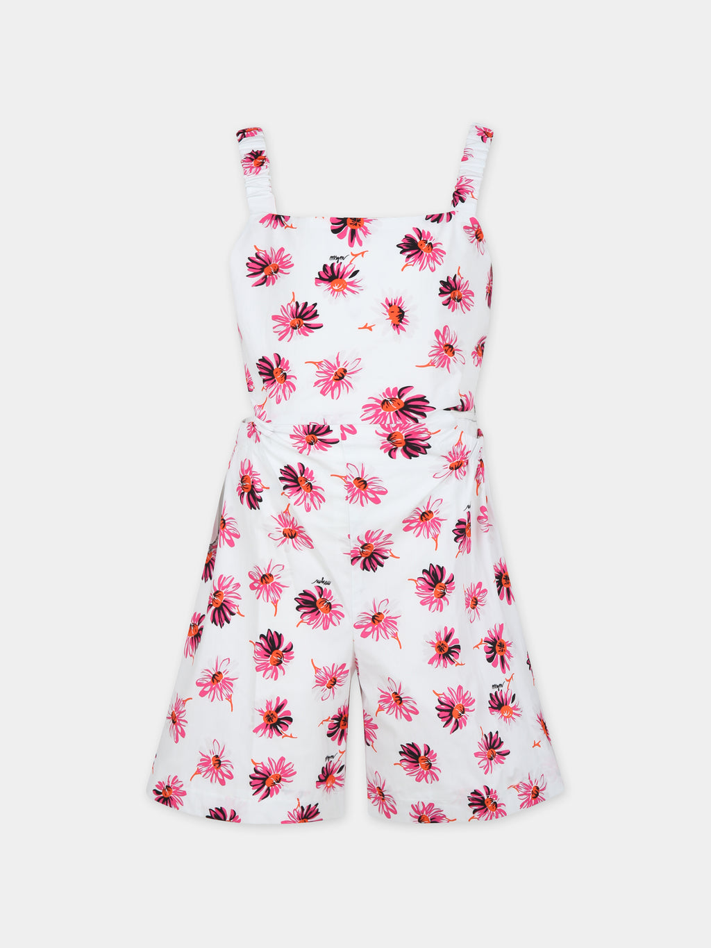 White jumpsuit for girl with flowers print