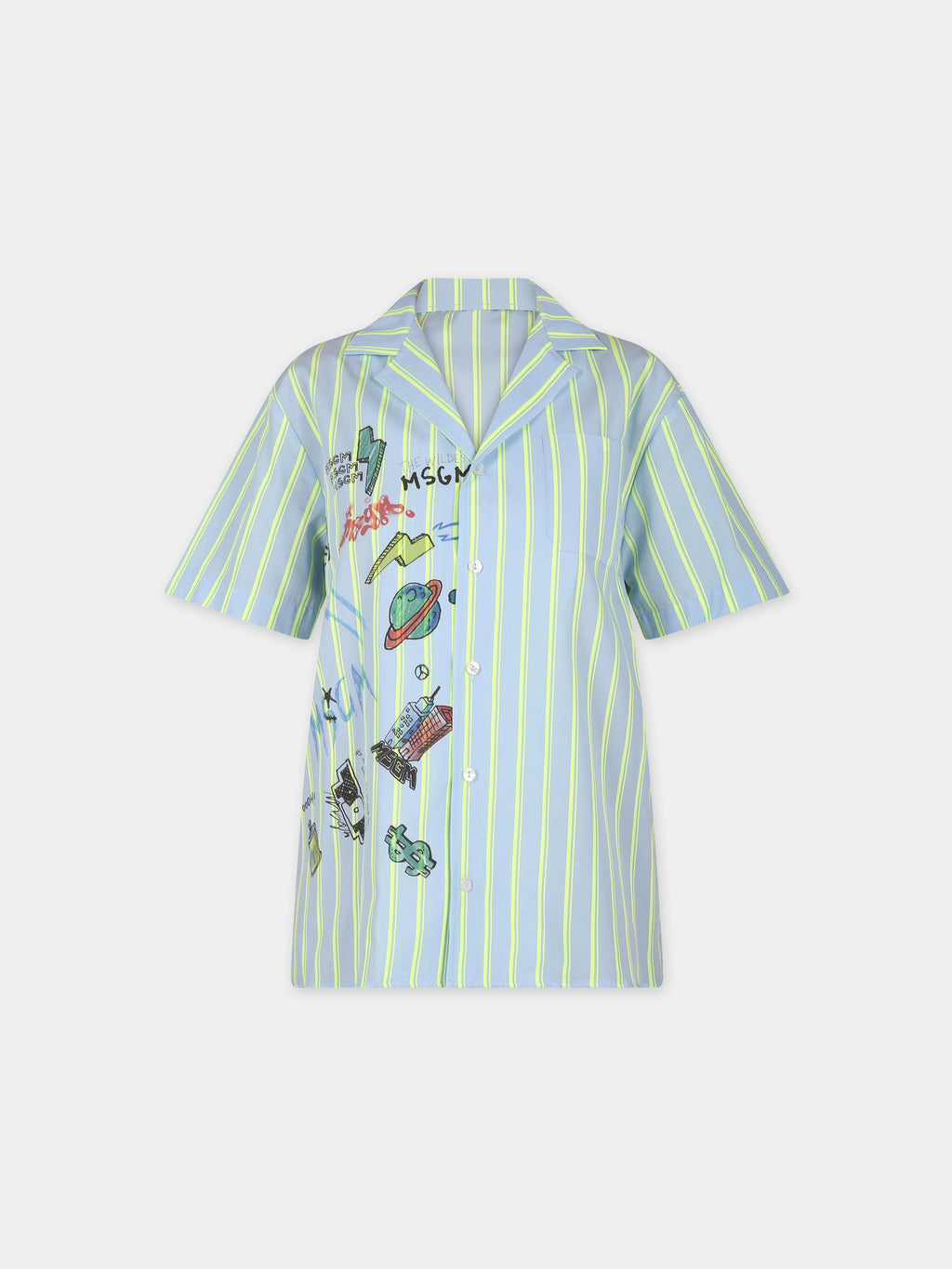 Light blue shirt for boy with comic print