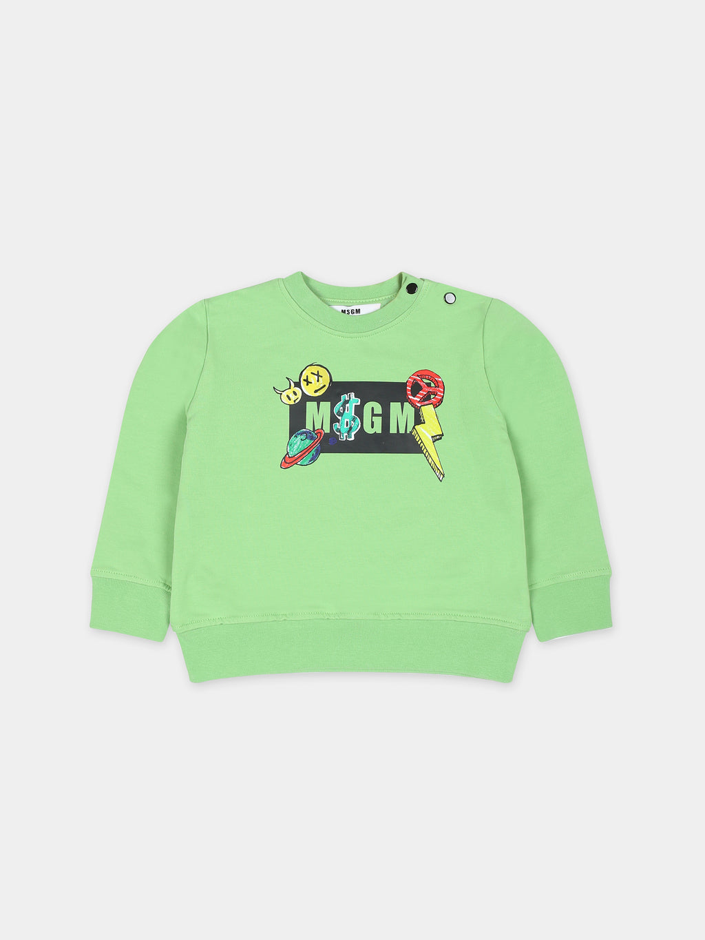 Green sweatshirt for baby boy with logo and print