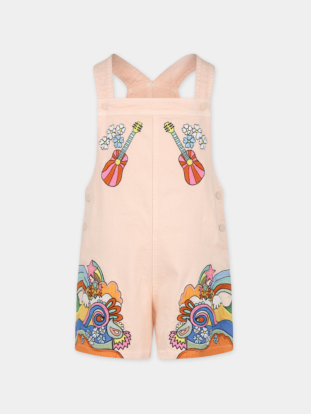 Pink dungarees for girl with floral embroidery