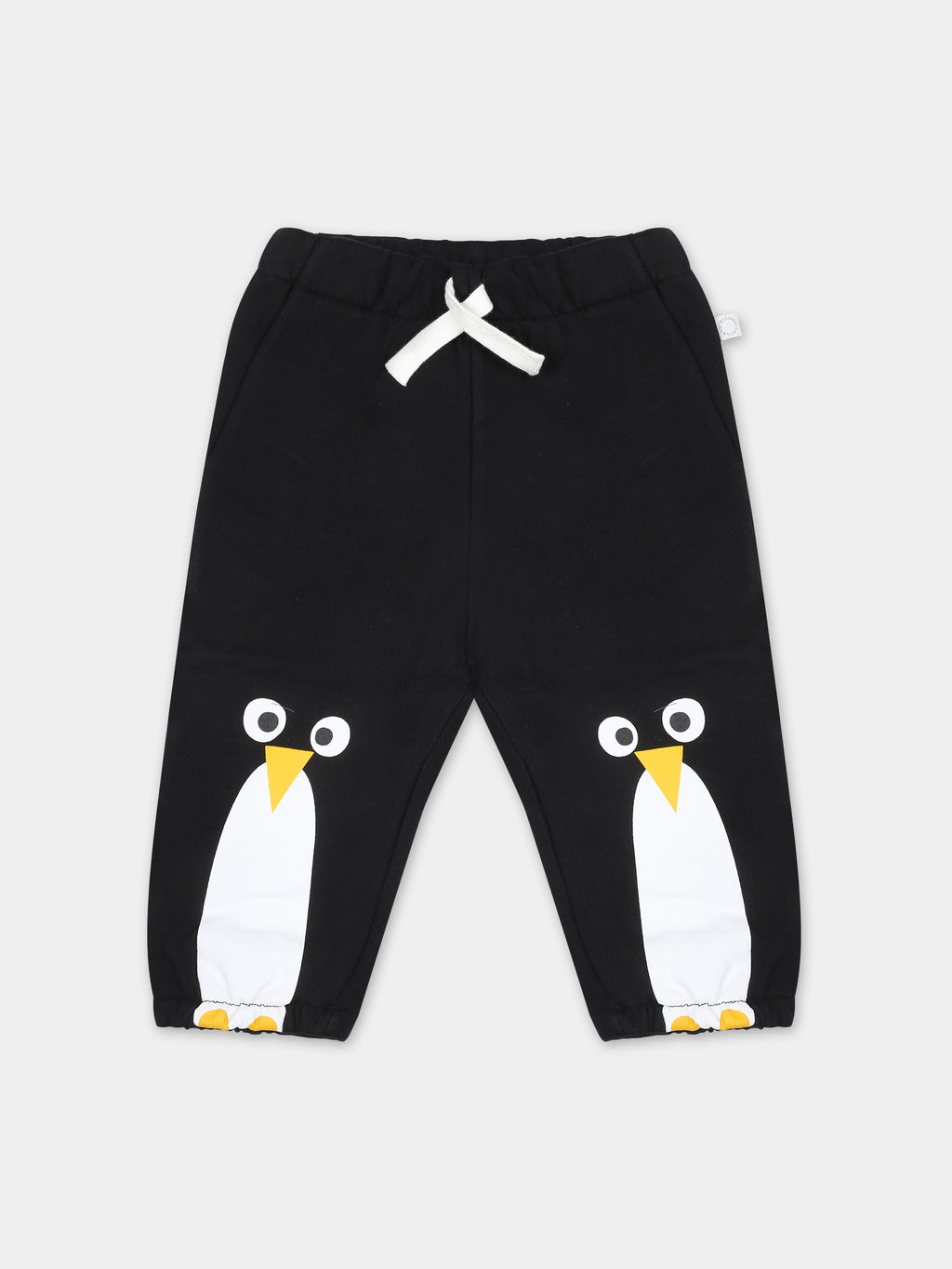 Pantaloni neri per neonato con stampa pinguino