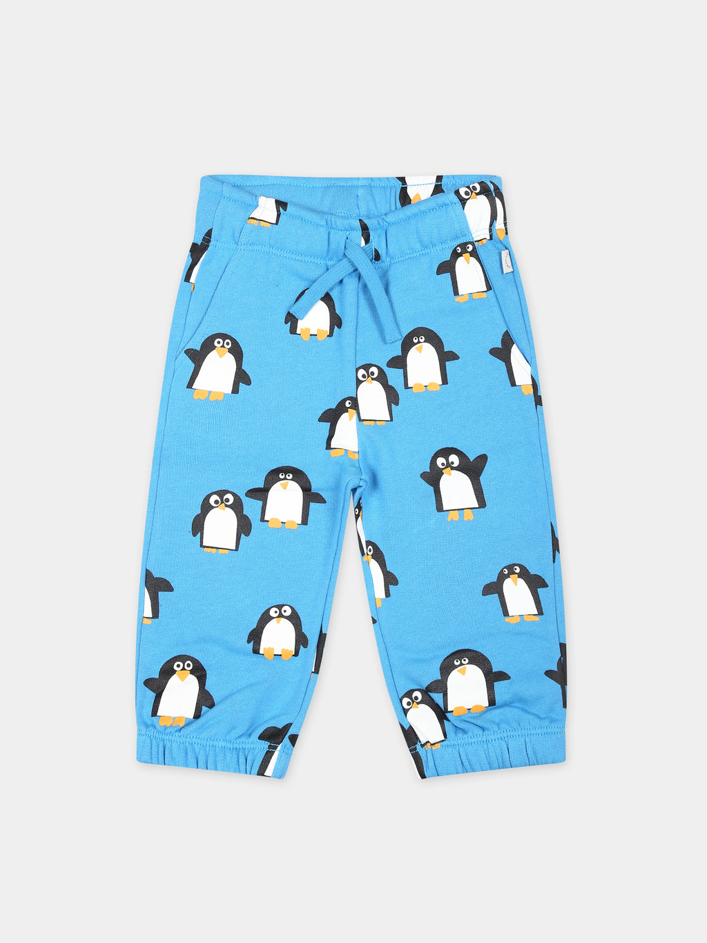 Light blue trousers for baby boy with penguin print
