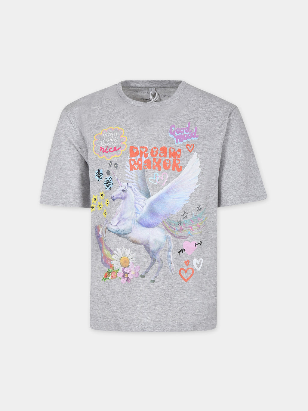 T-shirt grigia per bambina con unicorno e scritte