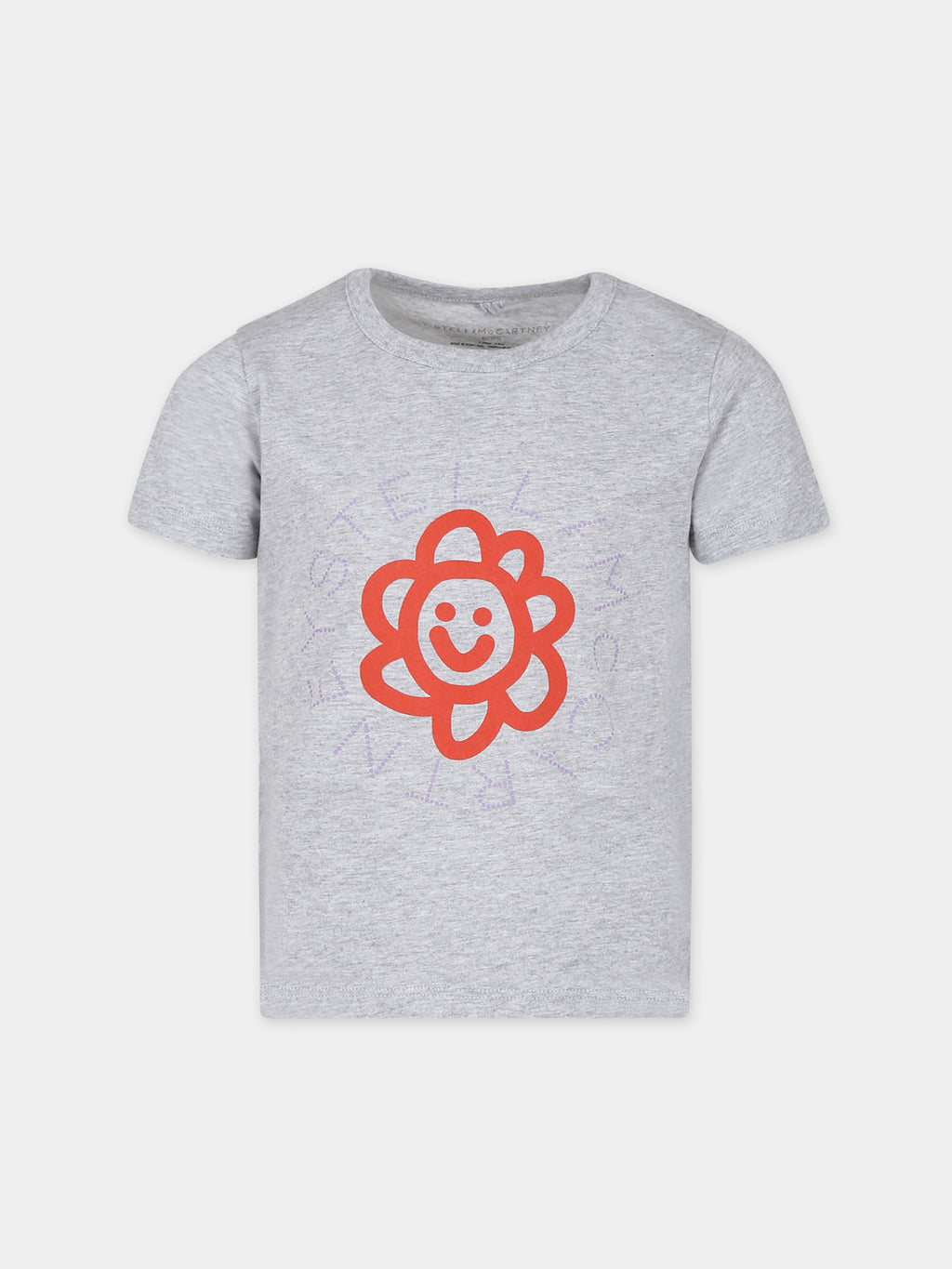 T-shirt gris pour fille avec fleur et logo