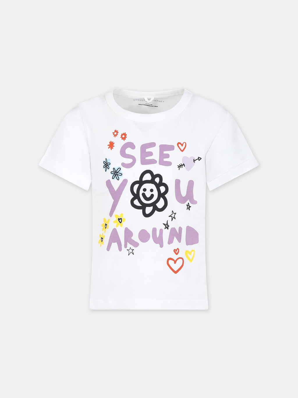 T-shirt avorio per bambina con stampa fiore e scritta