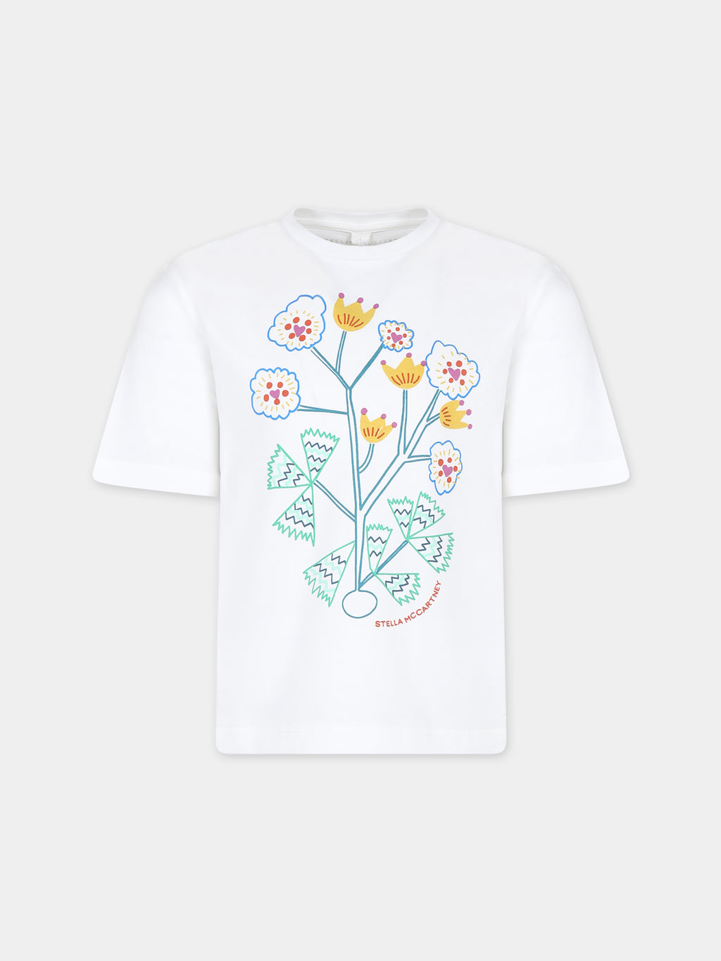 T-shirt avorio per bambina con stampa fiori