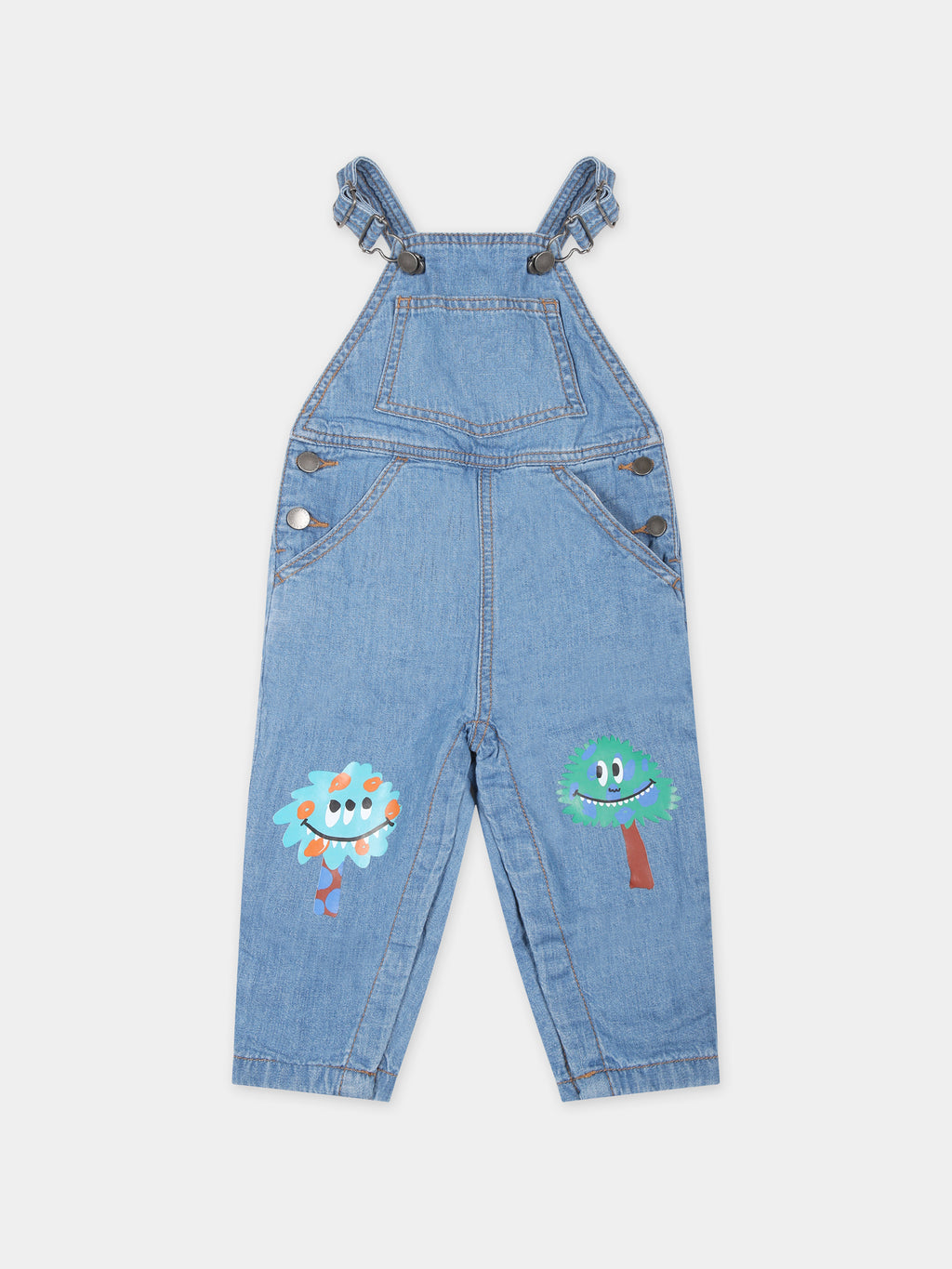 Blue dungarees for baby boy with trees print