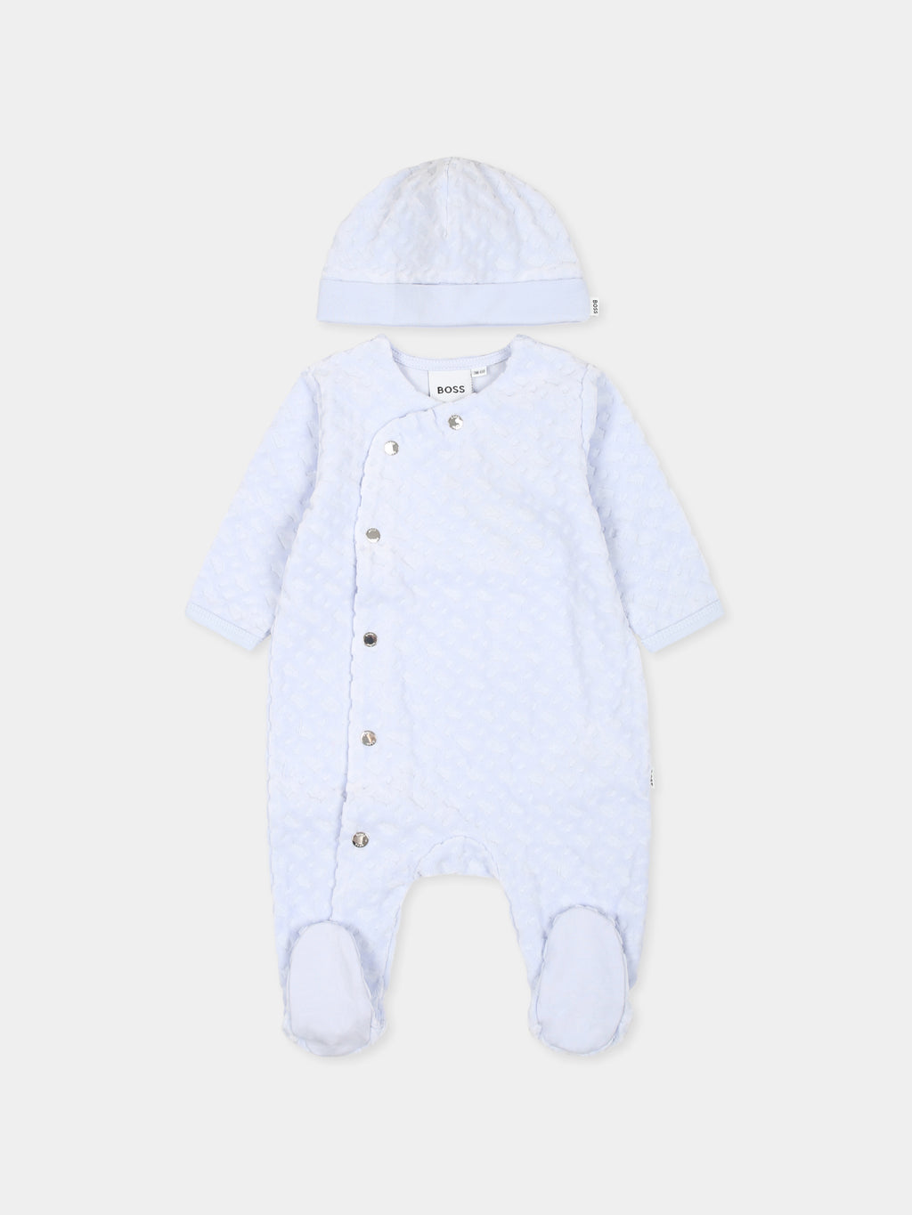 Light blue babygrow set for baby boy with monogram