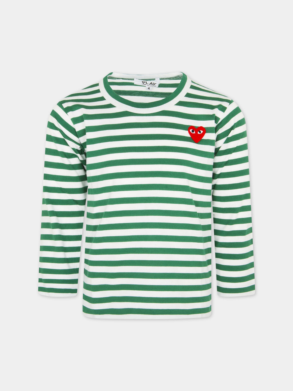 T-shirt rigata bianca e verde con cuore