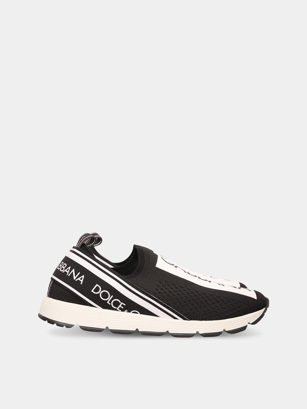 Black sneaker with white and black logo