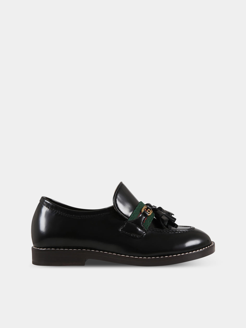 Black loafers for kids with double GG