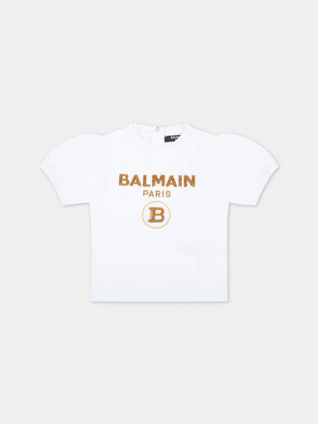 White t-shirt for baby girl with gold logo